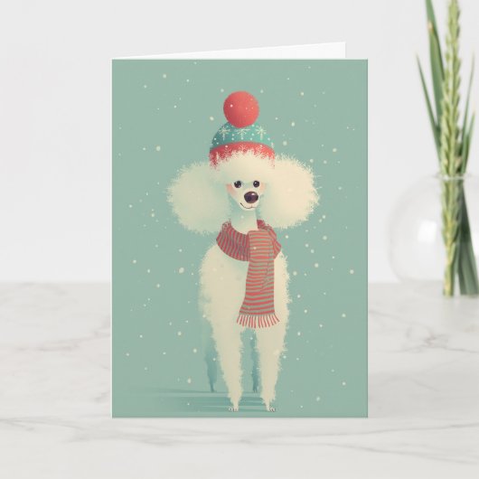 Witte Poodle Kerstgroet Kaart (Voorkant)