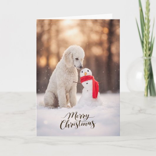 Witte Poodle Kerstman Sneeuwman Feestdagen Kaart (Voorkant)