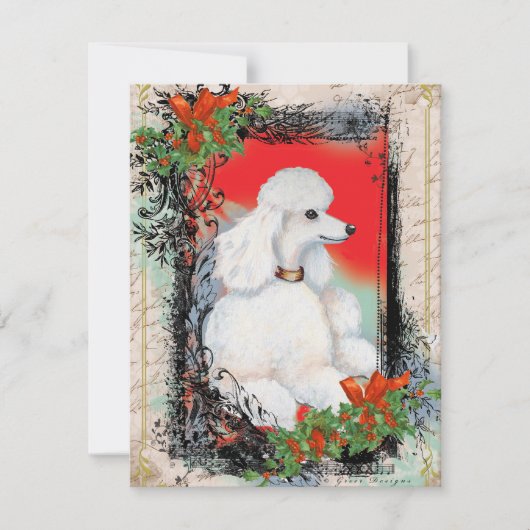 Witte Poodle Kerstmis Vintage Stijl Kaart (Voorkant)