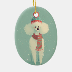 Witte Poodle Kerstsouvenir Keramisch Ornament
