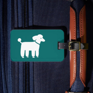 Witte Poodle op Teal (Kleur is Aanpasbaar) Bagagelabel
