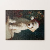 Witte Poodle Puppy Kerstschilderij Legpuzzel (Horizontaal)