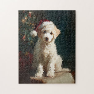 Witte Poodle Puppy Kerstschilderij Legpuzzel