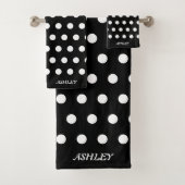 Witte pooldots op Black Bath Towel Set Bad Handdoek (Insitu)