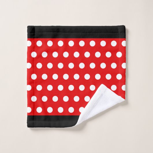 Witte pooldots op rood en zwart bad handdoek (Wasdoekje)