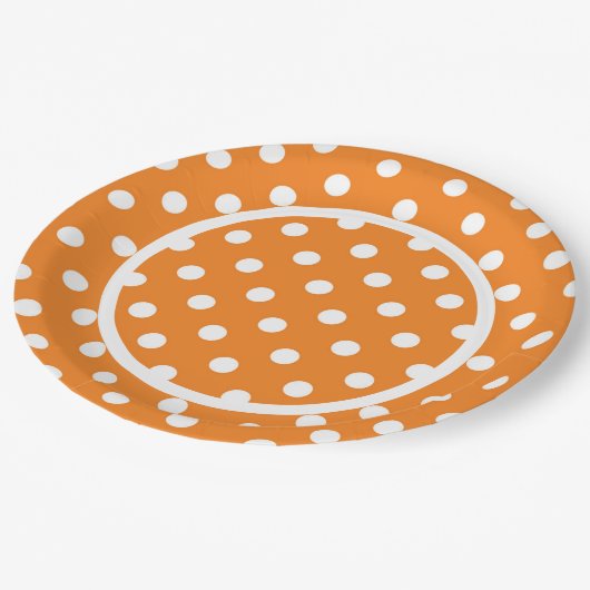 Witte poolpunten op Borden van Oranje papier Papieren Bordje (Gekanteld)