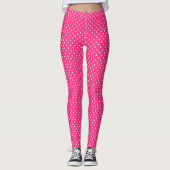 Witte poolpunten op Fuchsia-kleur Leggings (Voorkant)