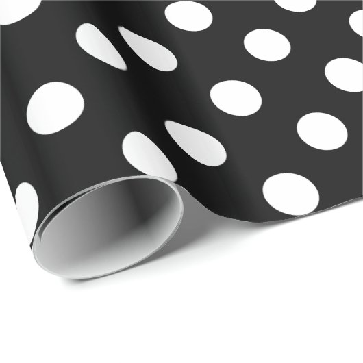 Witte poolpunten op zwarte achtergrond cadeaupapier (Rol Hoek)