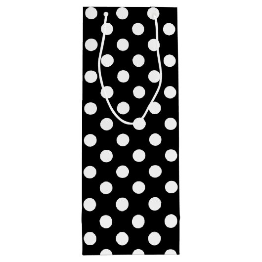 Witte poolpunten op zwarte achtergrond wijn cadeautas (Achterkant)