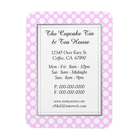 Witte poolpuntjes op roze restaurantmakersbord magneet (Verticaal)