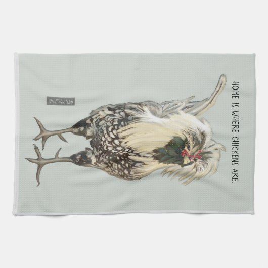 Witte Poolse Rooster ©TRFORSMAN Theedoek (Horizontaal)