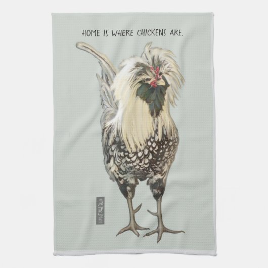 Witte Poolse Rooster ©TRFORSMAN Theedoek (Verticaal)