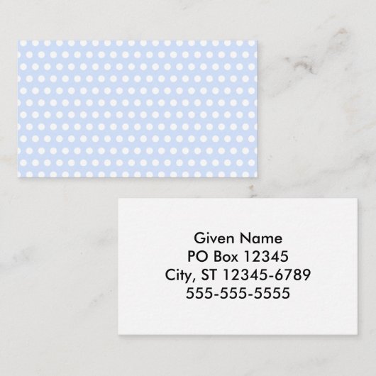 Witte poolstippen op babyblauw visitekaartje (Voorkant / Achterkant)