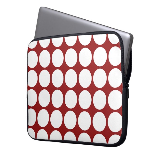 Witte poolstippen op rood laptop sleeve (Voorkant Links)