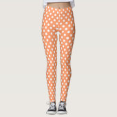 Witte poolstippen op Tangerine-Sinaasappel Leggings (Voorkant)