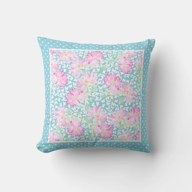 Witte poolstippen, roze rozen, witte vlinders kussen (Voorkant)