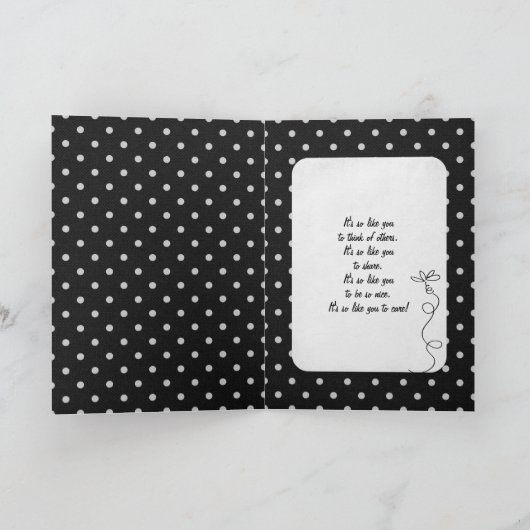 witte poolvlekken op zwart bedankkaart (Binnen)