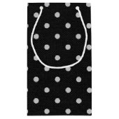 witte poolvlekken op zwart klein cadeauzakje (Achterkant)