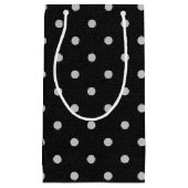 witte poolvlekken op zwart klein cadeauzakje (Voorkant)