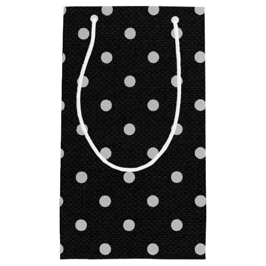 witte poolvlekken op zwart klein cadeauzakje (Voorkant)