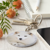 Witte poolvos in de sneeuw sleutelhanger (Zijkant)