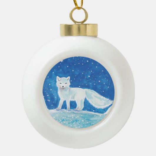 Witte poolvos in de winter keramische bal ornament (Voorkant)