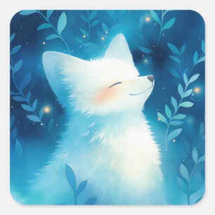 Witte Poolvos in Droomachtig Blauw Betoverd Woud Vierkante Sticker