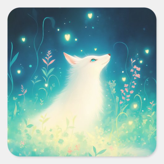 Witte Poolvos in Hemelse Middennacht Botanische G Vierkante Sticker (Voorkant)