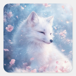 Witte Poolvos in Magische Wintertuin Vierkante Sticker