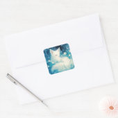 Witte Poolvos Rustend in Betoverde Tuin Vierkante Sticker (Envelop)