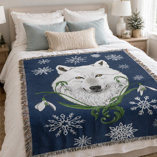 Witte Poolwolf Sneeuwklokje Bloemen Deken