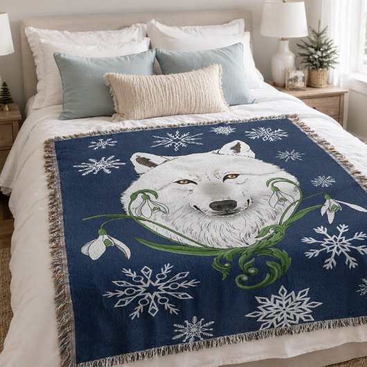 Witte Poolwolf Sneeuwklokje Bloemen Deken