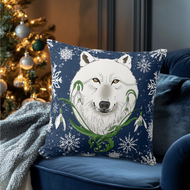 Witte Poolwolf Sneeuwklokje Bloemen Kussen (Creator heeft geüpload)