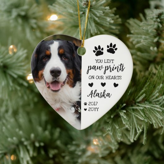 Witte Poot afdrukken op onze harten Pet Foto Keramisch Ornament (Boom)
