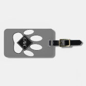Witte Poot Print Aangepaste Monogram Grijs Bagagelabel (Voorkant horizontaal)