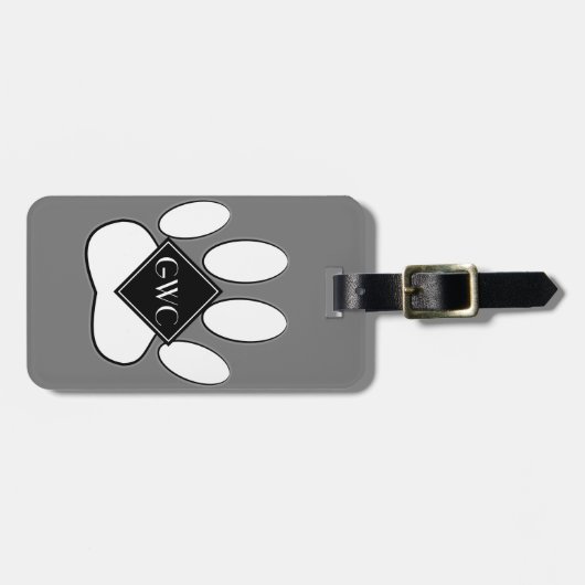 Witte Poot Print Aangepaste Monogram Grijs Bagagelabel (Voorkant horizontaal)