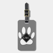 Witte Poot Print Aangepaste Monogram Grijs Bagagelabel (Voorkant verticaal)