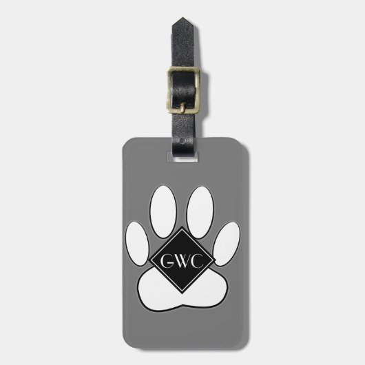 Witte Poot Print Aangepaste Monogram Grijs Bagagelabel (Voorkant verticaal)