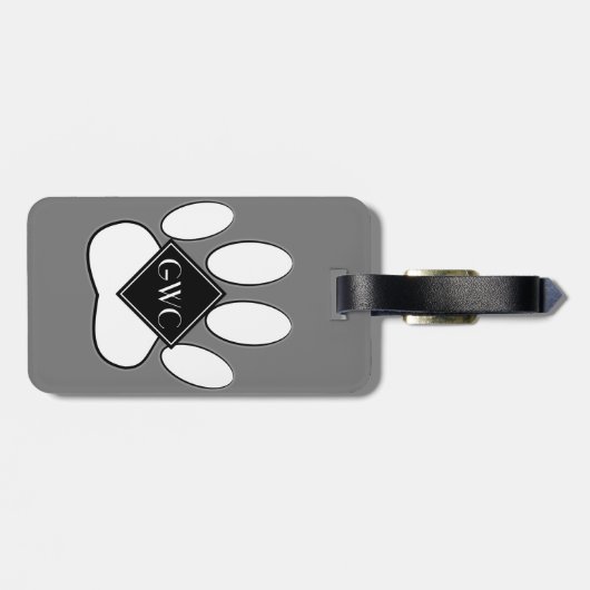 Witte Poot Print Aangepaste Monogram Grijs Bagagelabel (Achterkant horizontaal)