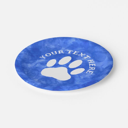 Witte Poot Print Aangepaste Tekst Blauwe Waterverf Papieren Bordje (Gekanteld)