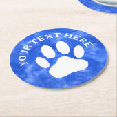 Witte Poot Print Aangepaste Tekst Blauwe Waterverf Ronde Kartonnen Onderzetter (Gebogen)