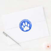 Witte Poot Print Aangepaste Tekst Blauwe Waterverf Ronde Sticker (Envelop)