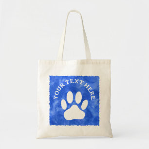 Witte Poot Print Aangepaste Tekst Blauwe Waterverf Tote Bag