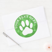 Witte Poot Print Aangepaste Tekst Groene Waterverf Ronde Sticker (Envelop)