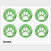 Witte Poot Print Aangepaste Tekst Groene Waterverf Ronde Sticker (Vel)