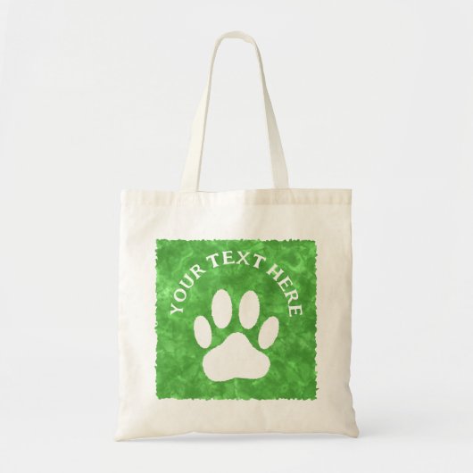 Witte Poot Print Aangepaste Tekst Groene Waterverf Tote Bag (Voorkant)