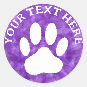 Witte Poot Print Aangepaste Tekst Paarse Waterverf Ronde Sticker