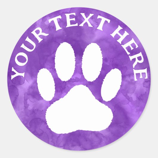 Witte Poot Print Aangepaste Tekst Paarse Waterverf Ronde Sticker (Voorkant)