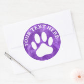 Witte Poot Print Aangepaste Tekst Paarse Waterverf Ronde Sticker (Envelop)