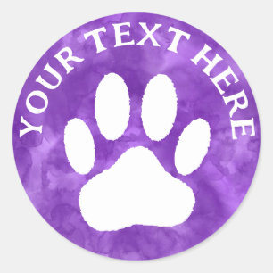 Witte Poot Print Aangepaste Tekst Paarse Waterverf Ronde Sticker